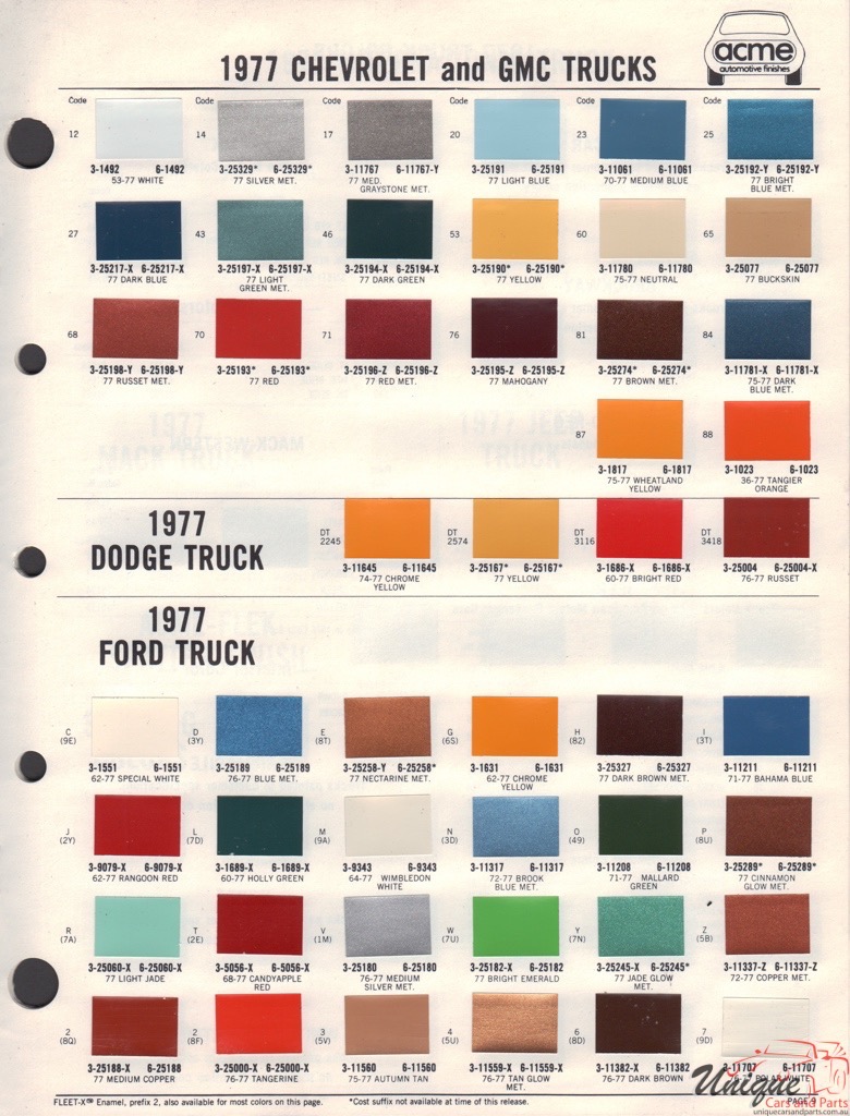 1977 GM Truck And Commercial Paint Charts Acme 0